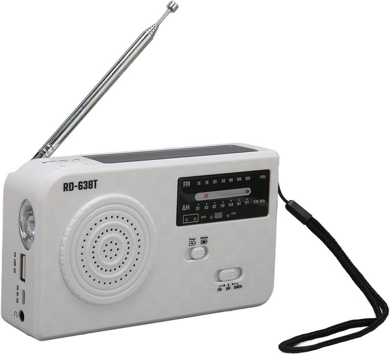 woobles Solar Hand Crank Radio Portable Multifunction FM AM 5 Power Sources Solar Emergency Weather Radio with Flashlight for Outdoor Use (White) - Image 1